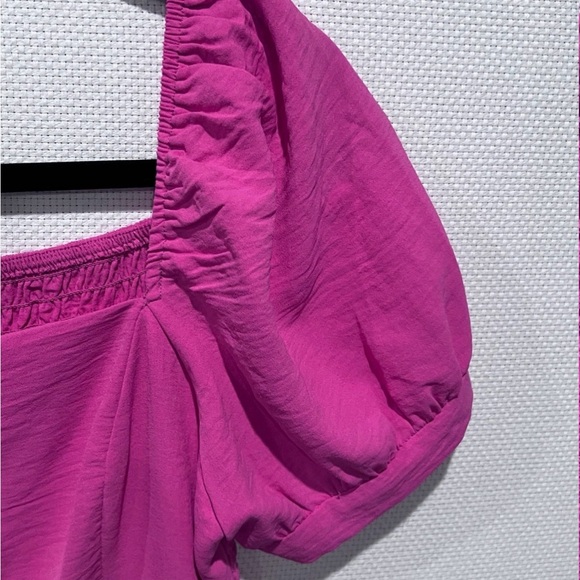 Monteau Los Angeles Pink Midi Square Neck, Puff Sleeved, Front Slit Dress Sz Lg - Picture 12 of 15